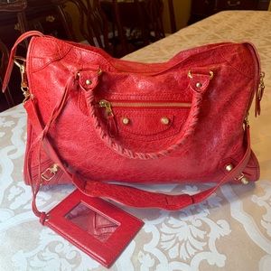 Balenciaga Red Lambskin City Shoulder Bag